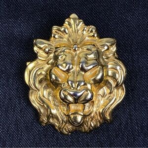 Vintage Brooch Lions Head Unsigned Anne Klein Gold tone 1-5/8" Long